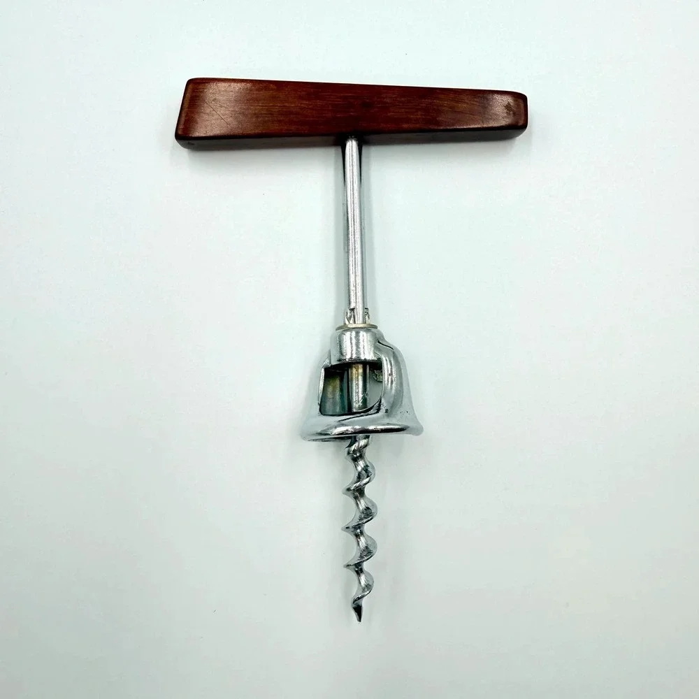 Vintage Mid Century Modern Faux Wood Handle Bar Tool Set Chrome Hanging Rack MCM
